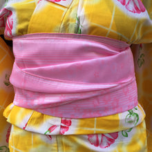 Load image into Gallery viewer, Traditional Yukata - dark pink flowers on yellow