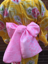 Load image into Gallery viewer, Traditional Yukata - dark pink flowers on yellow