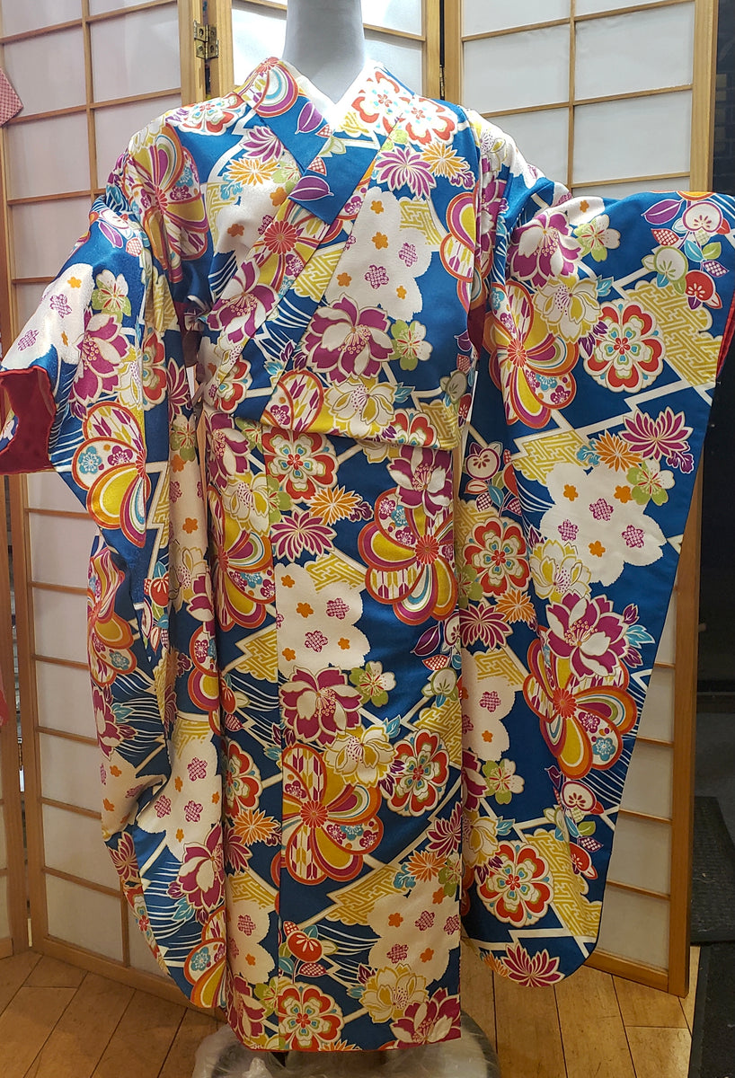 Furisode Kimono - Multicolor Flowers – Kimono House NYC