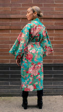 Load image into Gallery viewer, Cotton Robe - floral turquoise