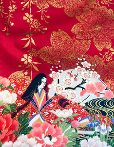 Girls Kimono Robe - Magenta red/gold court ladies