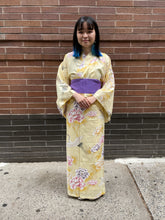 Load image into Gallery viewer, Traditional Yukata - peonies and cranes on yellow
