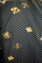 Load image into Gallery viewer, Kimono Robe - The Four Seasons, Sun, and Moon Kanji Characters on Grey and Black