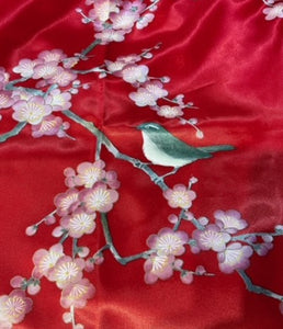 Kimono Robe - Plum Blossoms and Bird on red