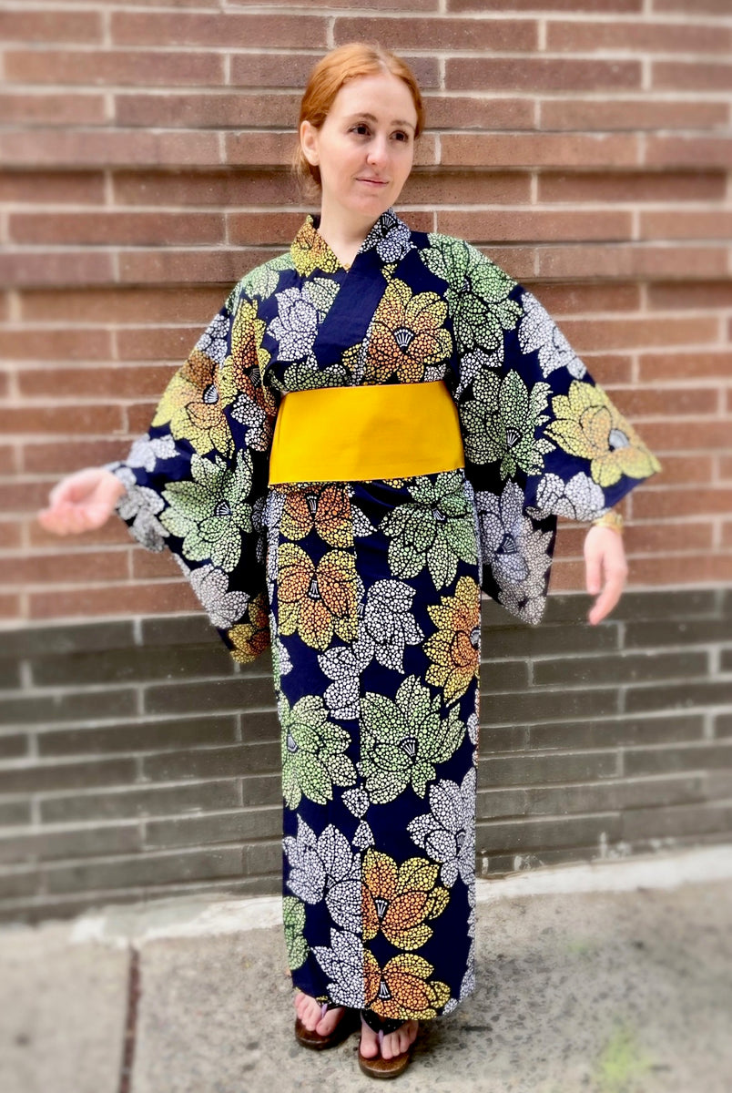 Traditional Yukata - Indigo with Woven Stone pattern