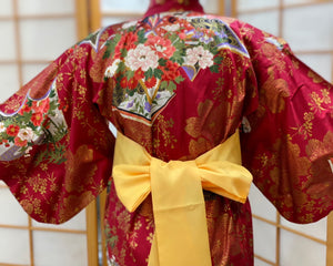 Girls Kimono Robe - Magenta red/gold court ladies