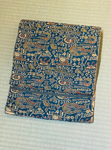 Load image into Gallery viewer, Fukuro Obi - animal and bird menagerie blue/gold