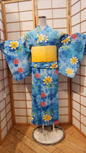 Load image into Gallery viewer, Traditional Yukata - summer flowers on blue sky
