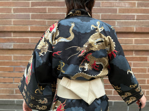 Kimono Robe - Golden Dragon on Black