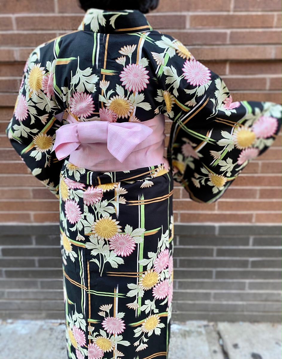 Yukata - tree bark pattern blue/black – Kimono House NYC