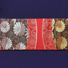 Load image into Gallery viewer, Nagoya Obi - Chrysanthemum and Bamboo red/brown/silver