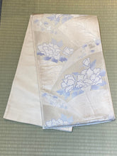 Load image into Gallery viewer, Fukuro Obi - peonies in silver/steel blue