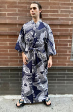 Load image into Gallery viewer, Men’s Kimono Robe - Navy/White Carp Waves