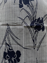 Load image into Gallery viewer, Kimono Robe - Irises on Pinstripes blue/white