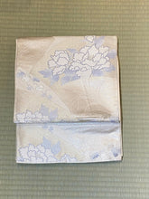 Load image into Gallery viewer, Fukuro Obi - peonies in silver/steel blue