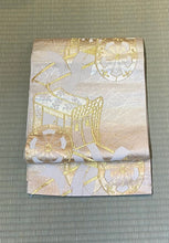 Load image into Gallery viewer, Fukuro Obi - fans and chariots in silver/gold