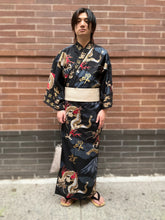 Load image into Gallery viewer, Kimono Robe - Golden Dragon on Black
