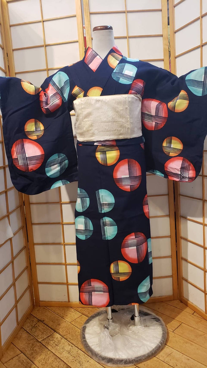 Traditional Yukata - Indigo with Woven Stone pattern