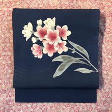 Load image into Gallery viewer, Nagoya Obi - Pink Flowers on Midnight Blue