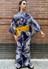 Load image into Gallery viewer, Men’s Kimono Robe - Navy/White Carp Waves