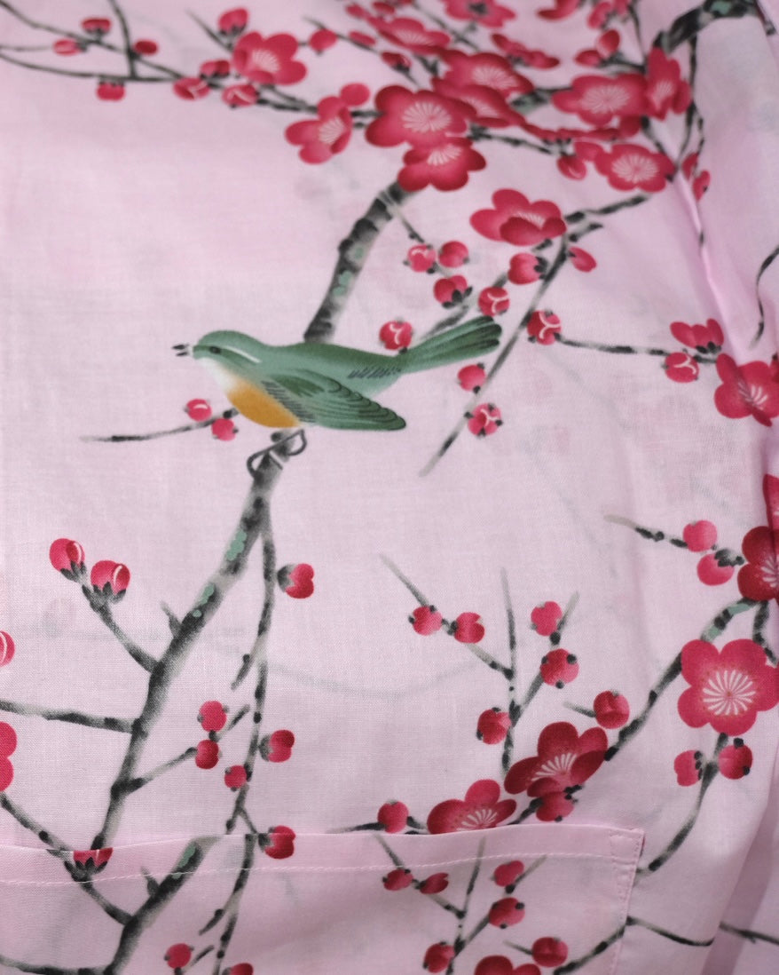 Kimono Robe - rose pink plum blossoms on pink