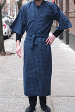Load image into Gallery viewer, Flannel Kimono Robe - blue tartans, unisex
