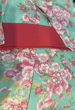 Load image into Gallery viewer, Kimono Robe - pink cherry blossom on purple / turquoise green
