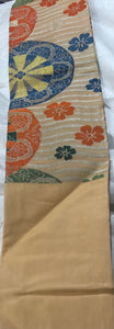 Nagoya Obi - Orange/Green/Blue Motifs w/small flowers