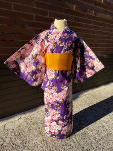 Kimono Robe - light pink cherry blossom on purple