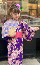 Load image into Gallery viewer, Kimono Robe - light pink cherry blossom on purple
