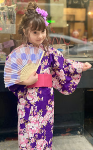 Kimono Robe - light pink cherry blossom on purple