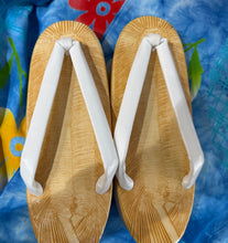 Load image into Gallery viewer, Traditional Yukata - summer flowers on blue sky, indigo/purple yukata, 2 obi(bright pink&amp; yellow with design) &amp; memory foam sandals for Jada #2
