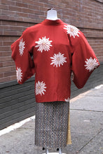 Load image into Gallery viewer, Women's Vintage Haori Jacket -  Brick Red with white flowers
