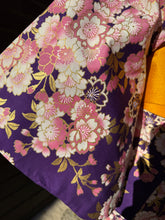 Load image into Gallery viewer, Kimono Robe - light pink cherry blossom on purple
