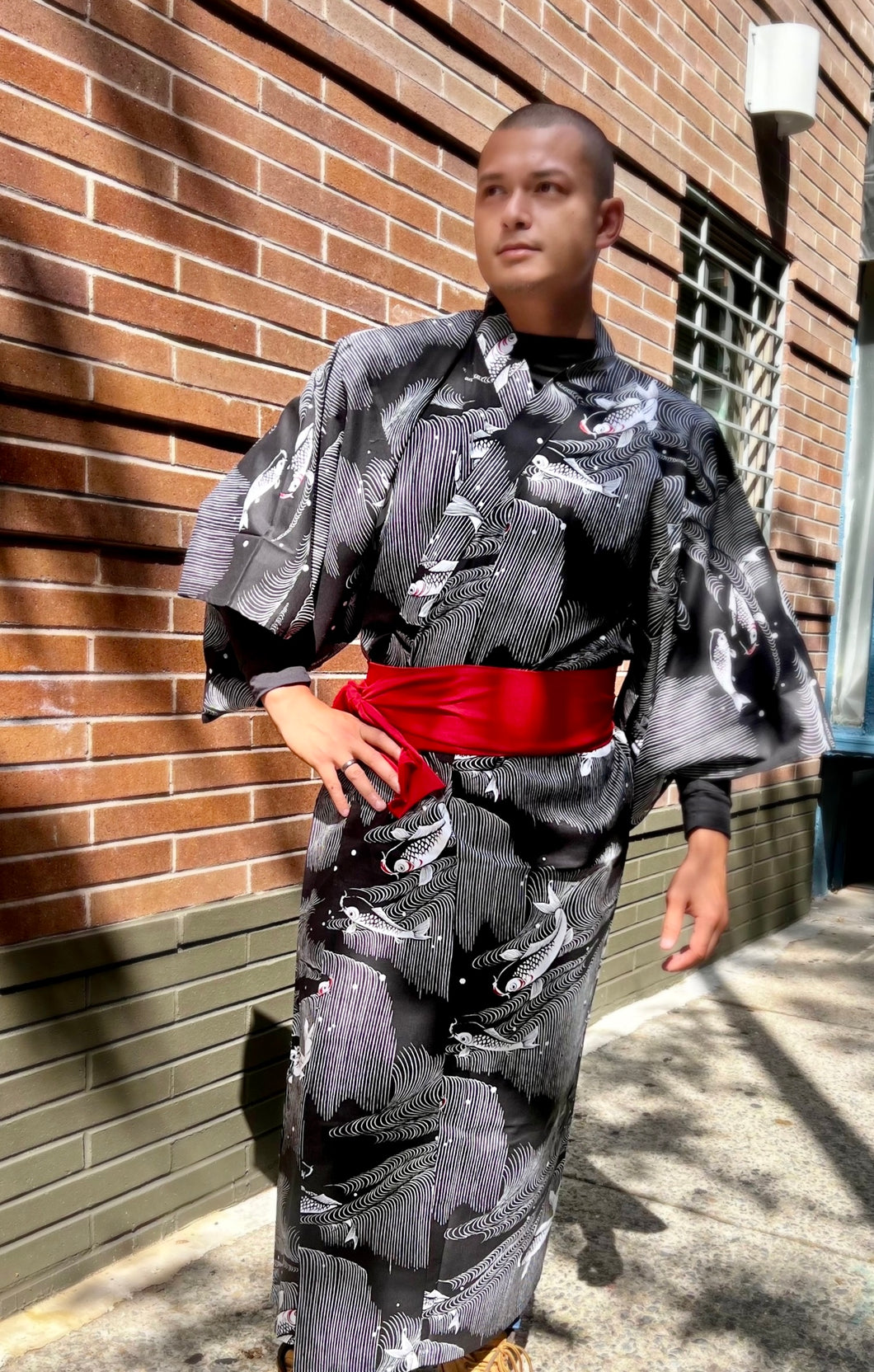 Kimono Robe - long - black carp