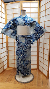 Traditional Yukata - Floral Shibori in Natural Indigo