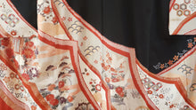 Load image into Gallery viewer, Furisode Kimono - good luck patterns black/cream
