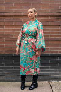 Cotton Robe - floral turquoise