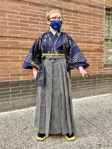 Boy's Kimono Robe - kanji characters in navy/gold