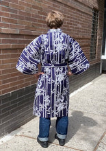 Load image into Gallery viewer, Cotton Kimono Robe  - dragons/bamboo stripes in navy/white
