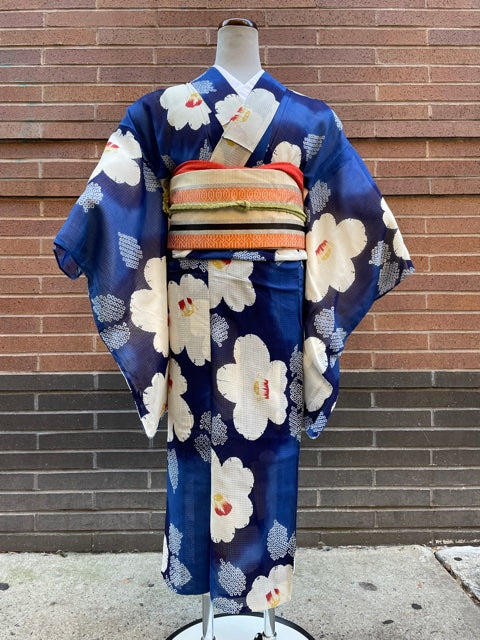 Shear Kimono - antique - Flowers on Indigo