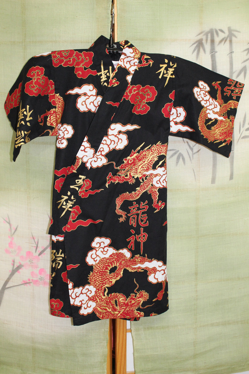Kimono Robe - boy's dragons on black