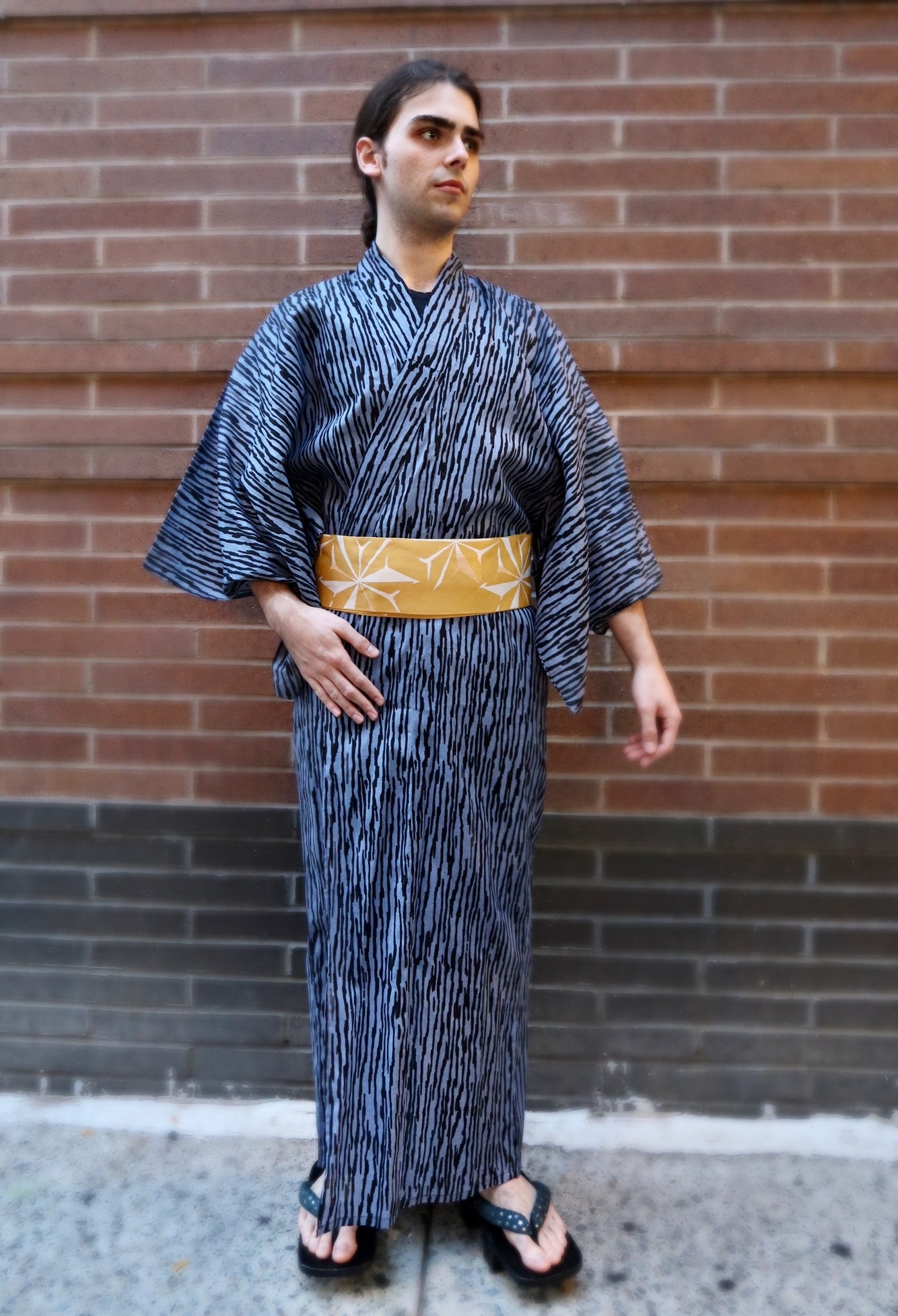 Yukata - tree bark pattern blue/black – Kimono House NYC