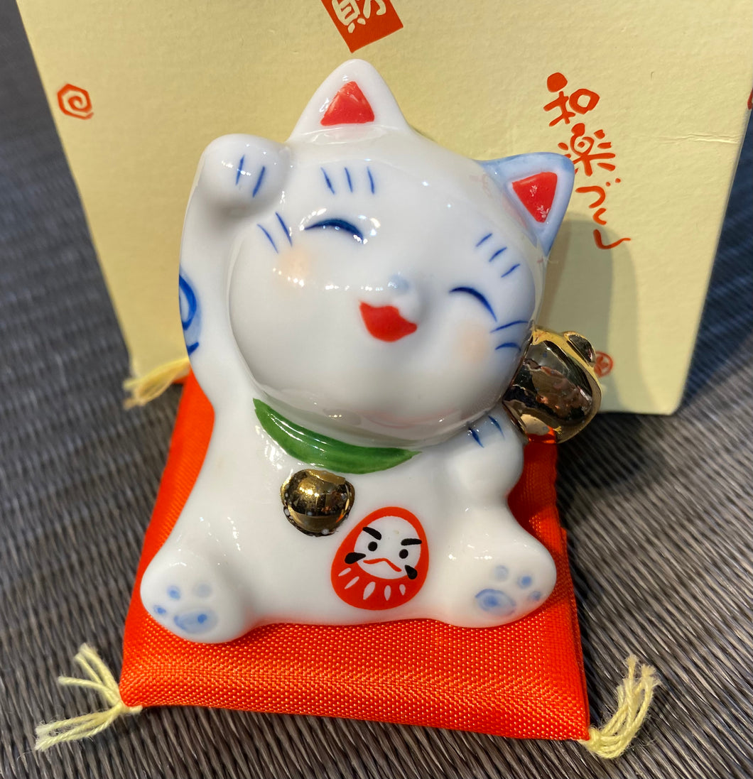 Ceramic Lucky Smiling Cat with Pillow