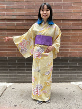 Load image into Gallery viewer, Traditional Yukata - peonies and cranes on yellow
