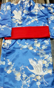 Children's Kimono Robe - cranes and plum blossoms/blue