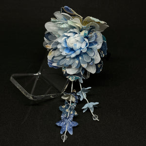 Hair Accessories - Flower Clip with mottled blue tassel