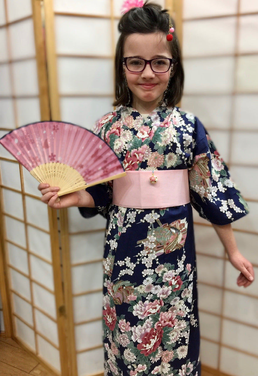 Kimono Robe - girl's florals on navy