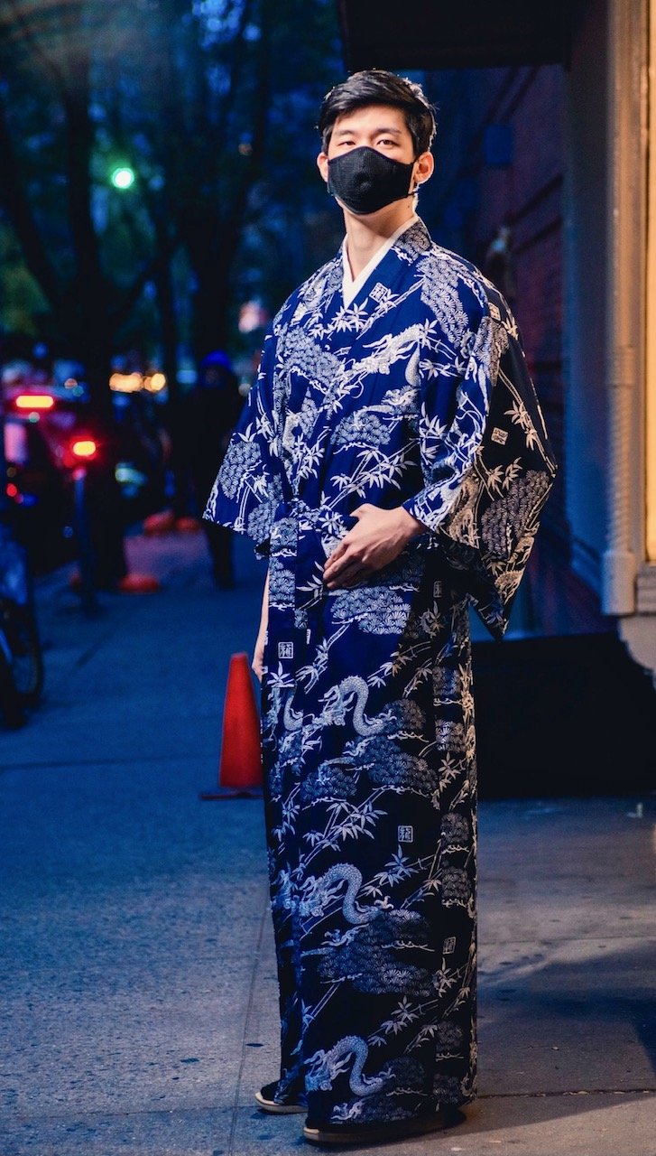 Traditional Japan Kimono Yukata Bathrobe and Obi Men Dressing Gown