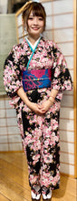 Load image into Gallery viewer, Women’s cotton gold and cherry blossom kimono
